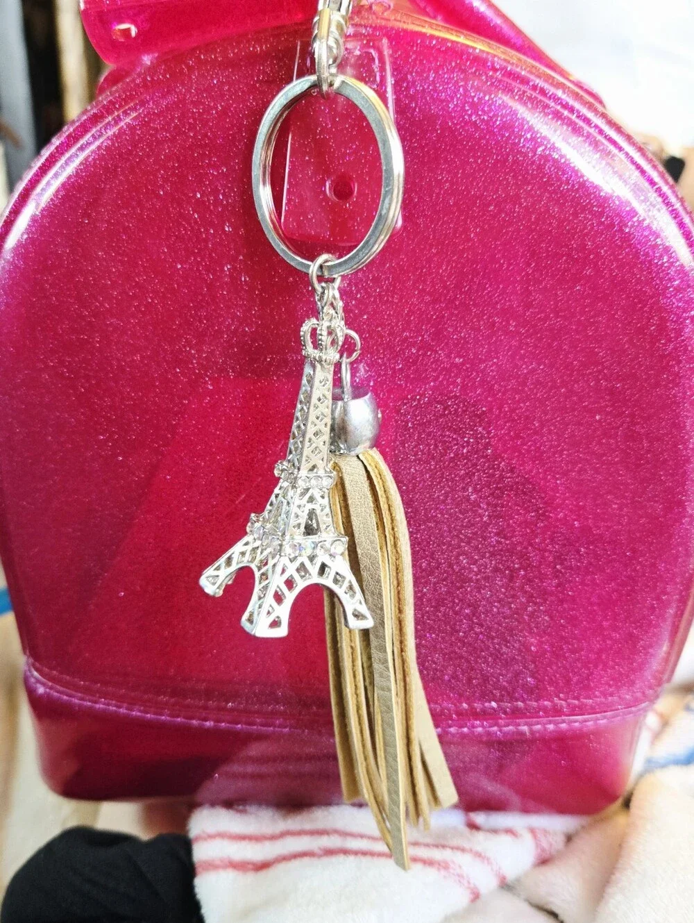 Eiffel Tower Tassel Keychain - Gold Tassel with Silver Charm